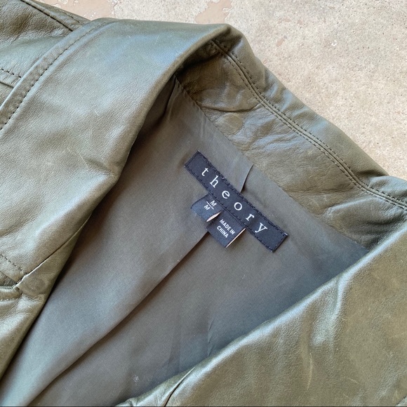 Theory Samison Olive Leather Moto Biker Vest - Picture 2 of 5